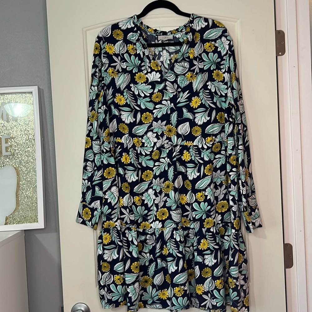 LOFT Floral Printed Tiered Babydoll Dress Size XL